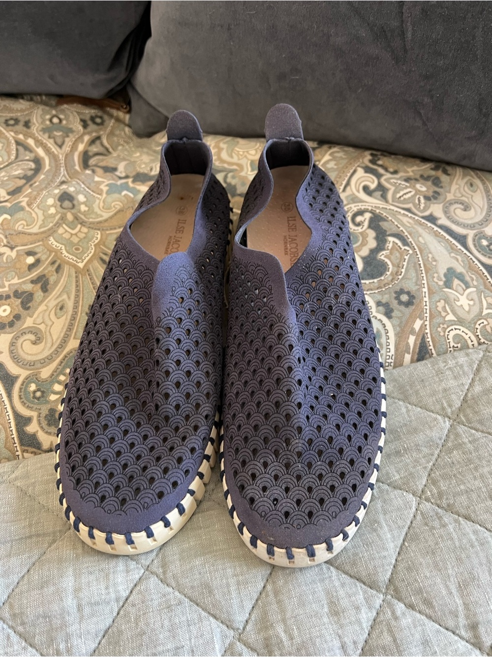 Ilse Jacobsen Navy Perforated Slip-On Shoes